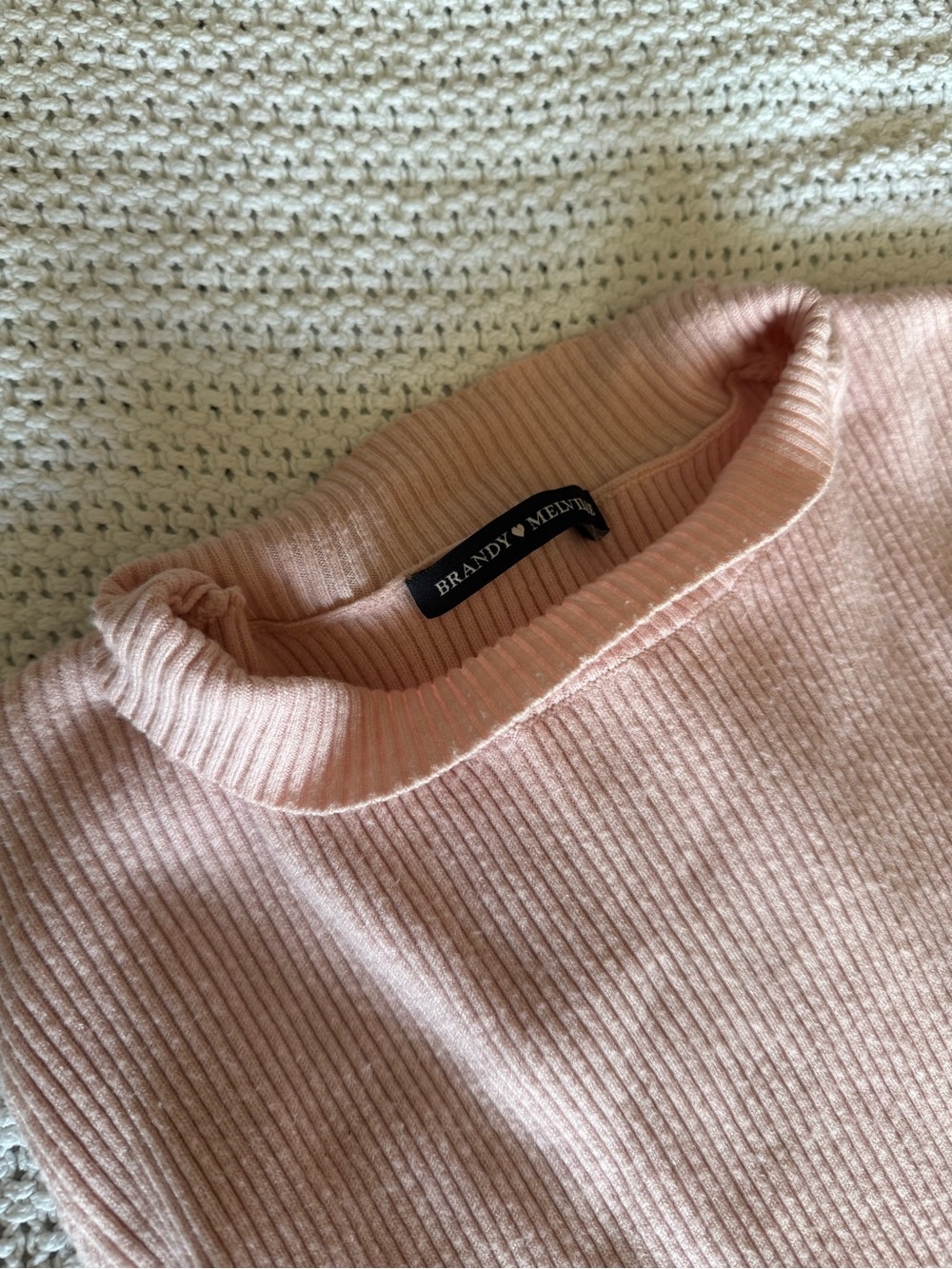 Brandy Melville Soft Pale Pink Ribbed Mock Neck Top